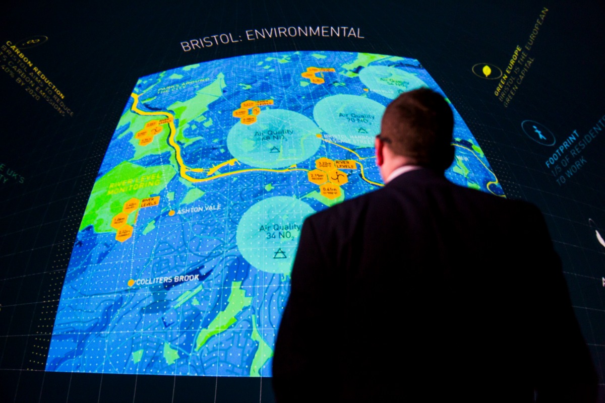Data visualisation inside the Bristol Data Dome (Innovate UK)