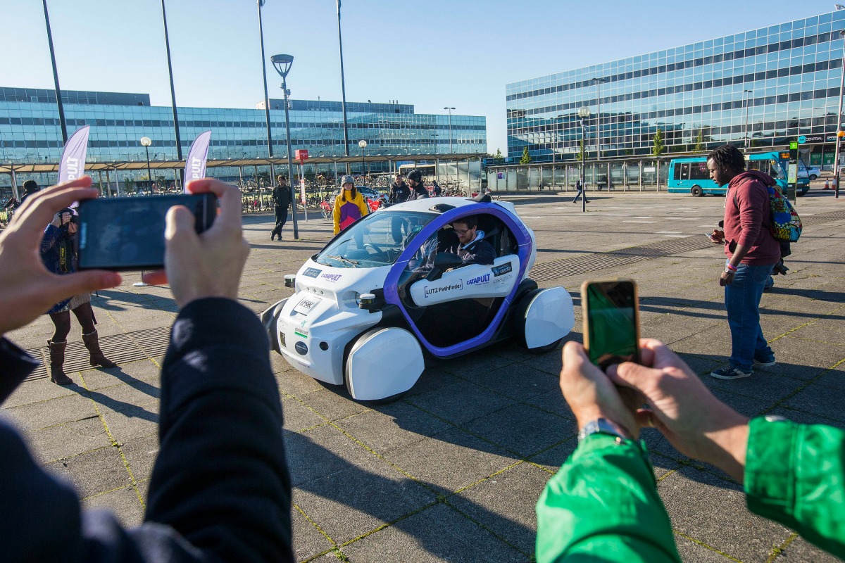 Driverless car became the star in Milton Keynes. Photo courtesy Fabio De Paola/PA