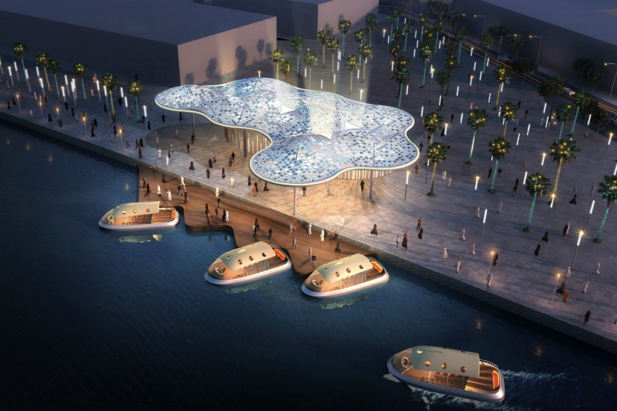  3D visualisation of the marine transport stations along the Dubai Canal