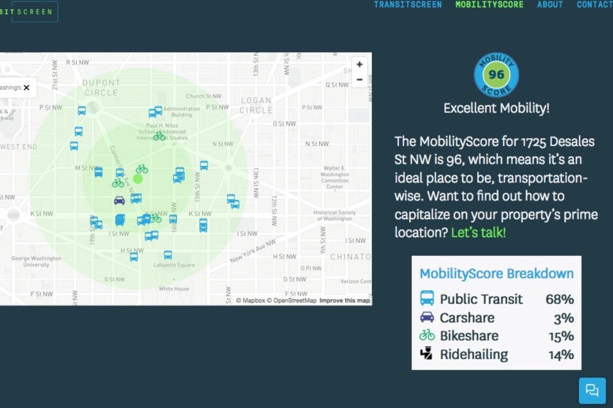 MobilityScore in action, telling an individual how easy it is to get around from their location