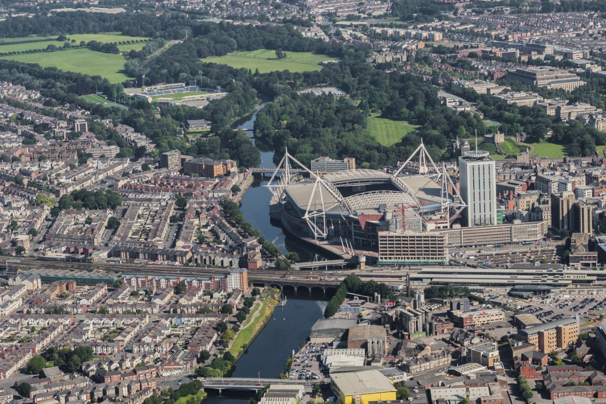 Aerial shot of Cardiff