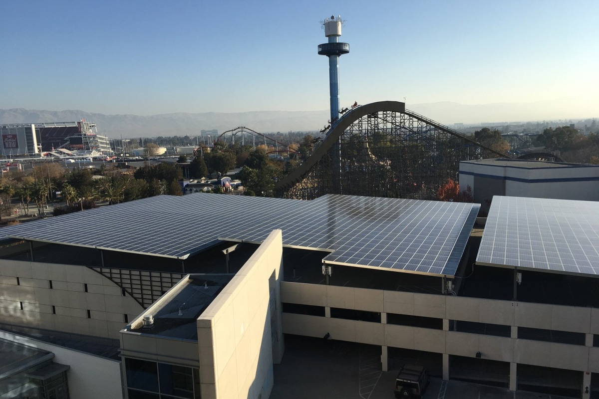 The solar parking canopy at The Towers at Great America