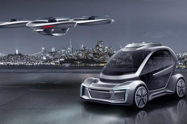 Car and passenger drone on the horizon