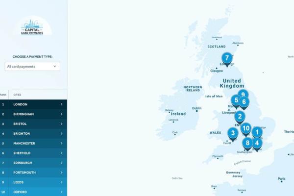 Interactive map details cities with the highest debit, credit and contactless transactions