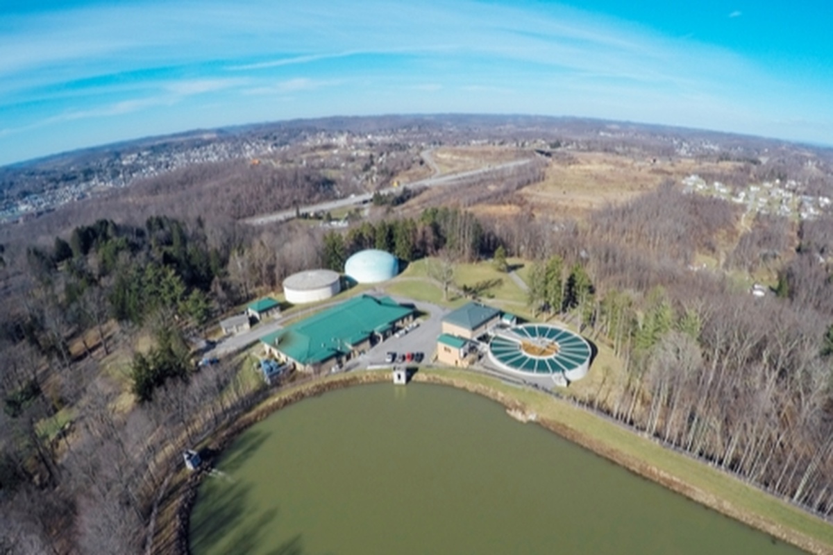 Aerial view of the filtration plant in Fairmont, West Virginia