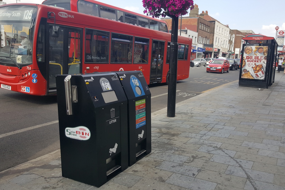 The SolarStreetBins replace the existing double chamber bins in busy locations