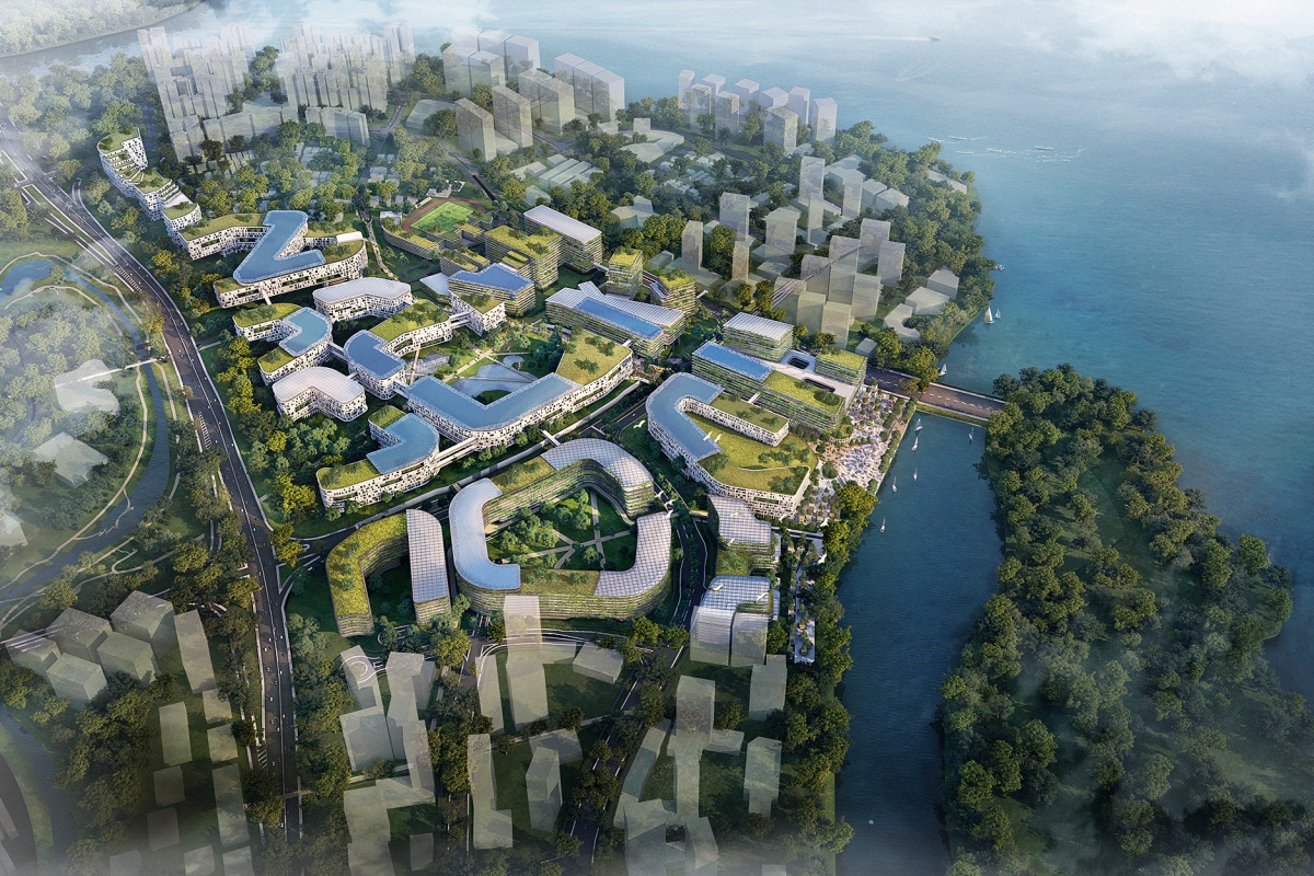 Artist's impression of the Punggol Digital District from the air