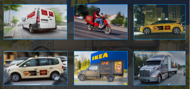 The Uze Mobility ad panel can be integrated into a range of electric vehicles. The Uze Mobility ad panel can be integrated into a range of electric vehicles.