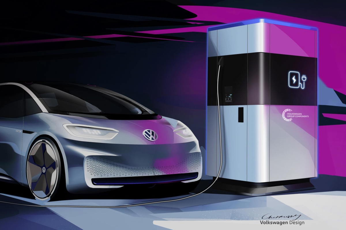 The first glimpse of the mobile charging station with a Volkswagen concept car
