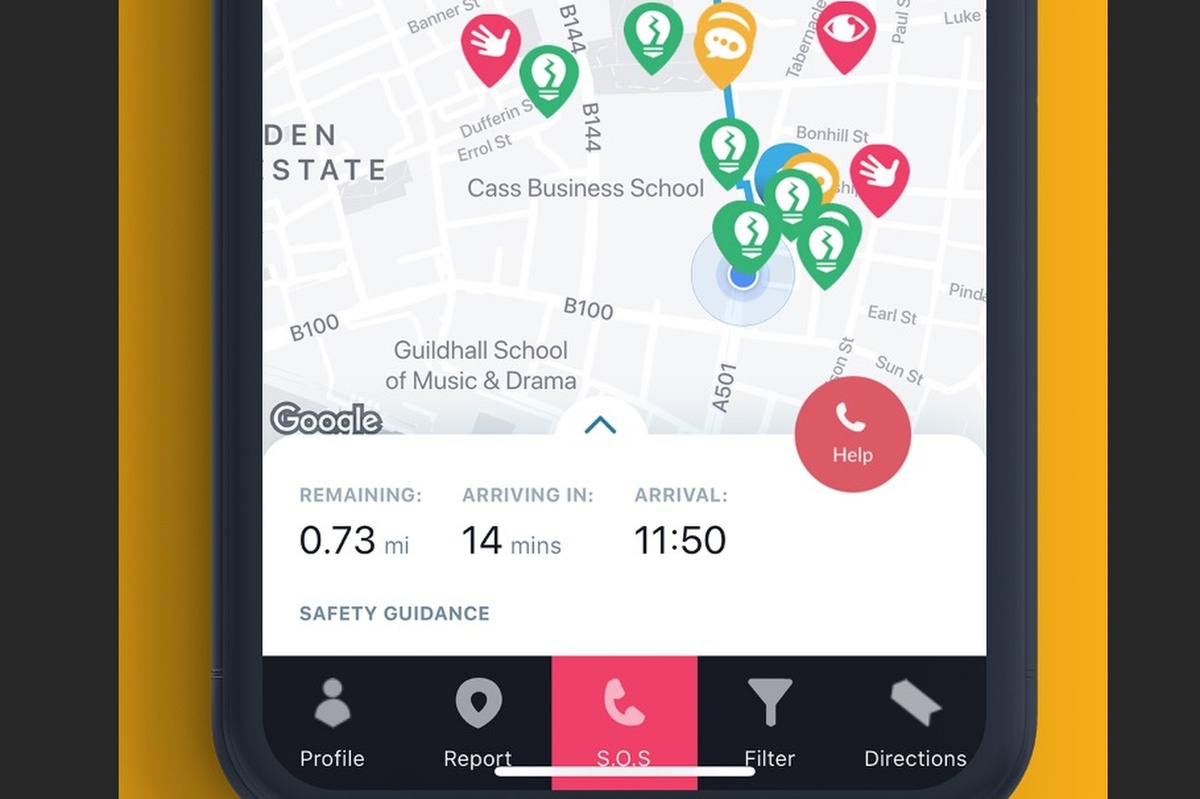 The app uses GPS, crowdsourced information and police risk data