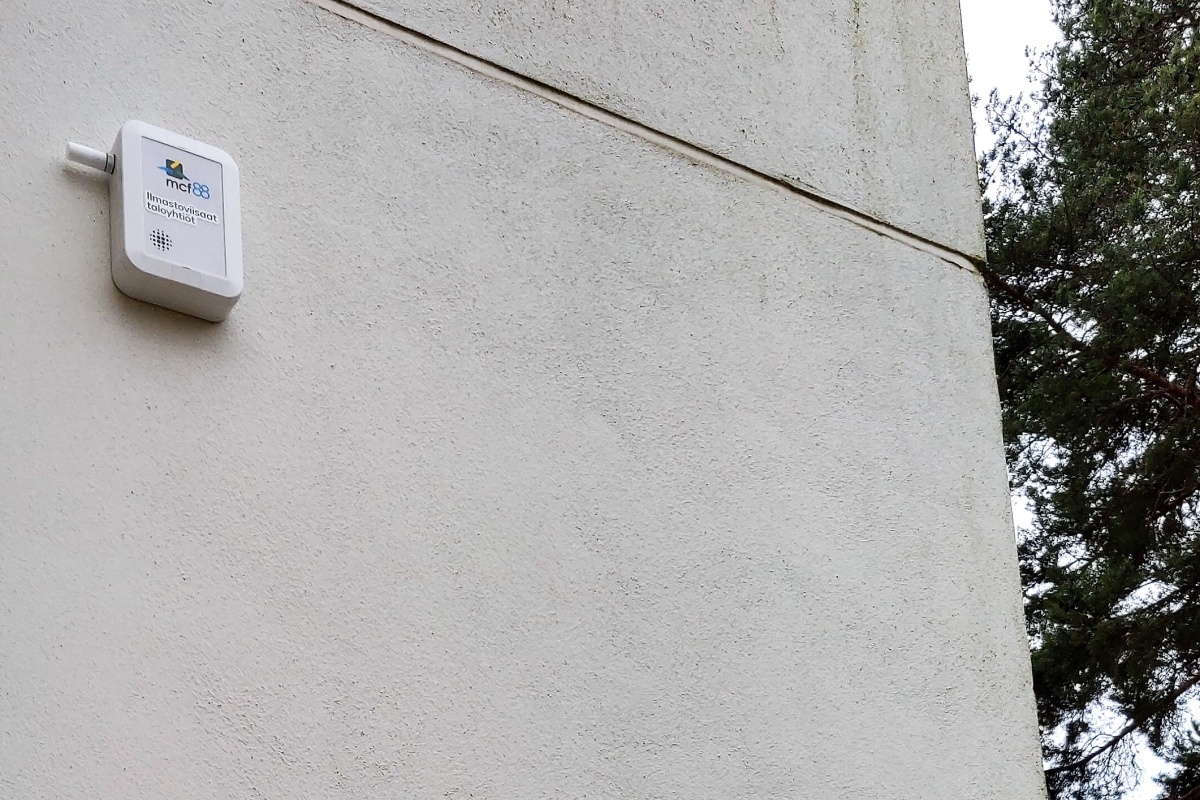 An Internet of Things sensor on one of the blocks of flats. Photograph: Petja Partanen