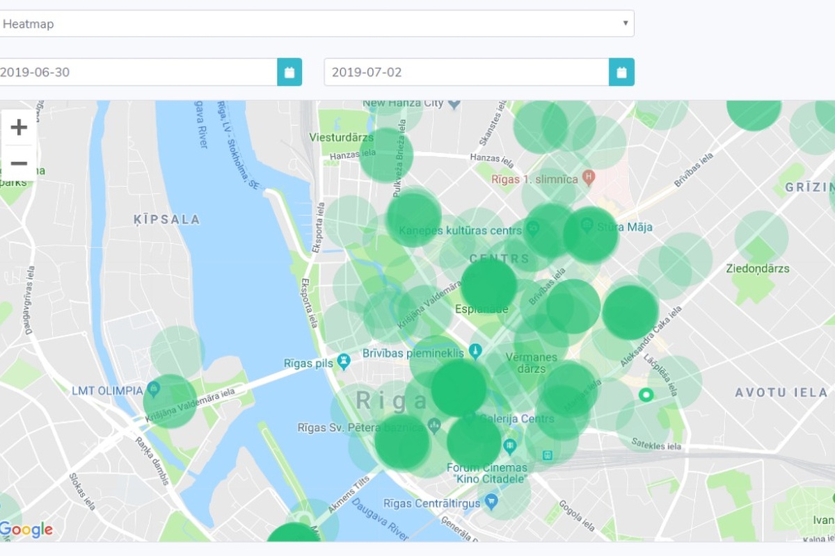 A heatmap helps to show ride-share operators the exact location of e-scooters