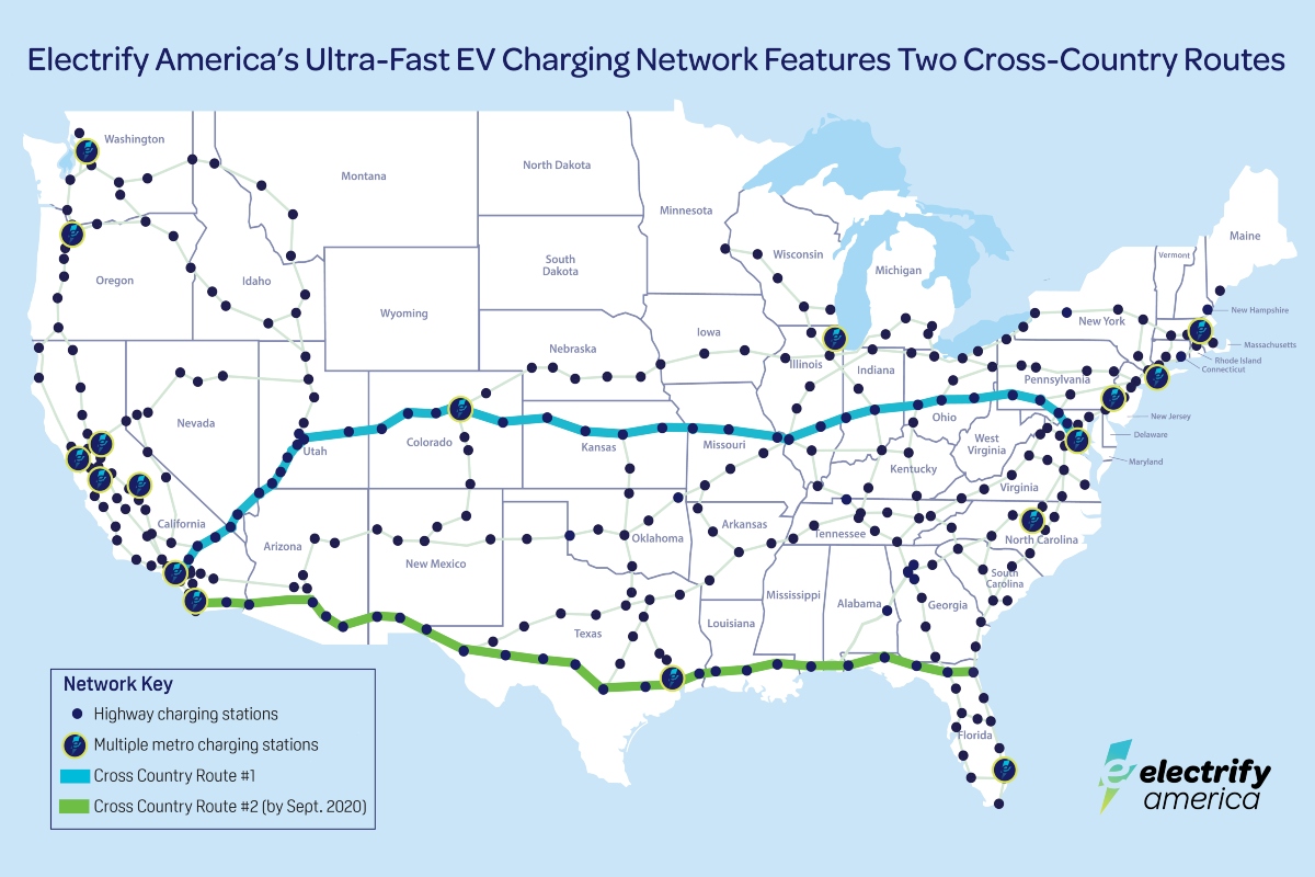 The blue route which spans Los Angeles to Washington DC has been completed