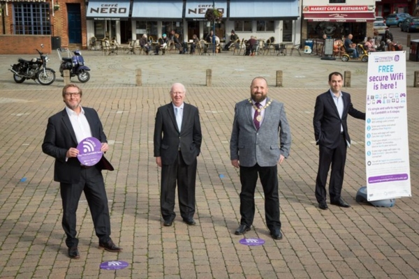 The public access wi-fi is launched in St Neots marketplace, Cambridgeshire