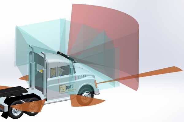 The sensors on the truck work as a safety cocoon to cover blind spots and prevent accidents