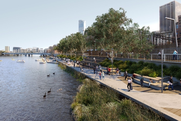 A rendering of the transformation of Northbank, along the Yarra River in Melbourne