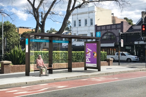 Digital bus shelters feature thermal glass roofs that reduce sun exposure and heat