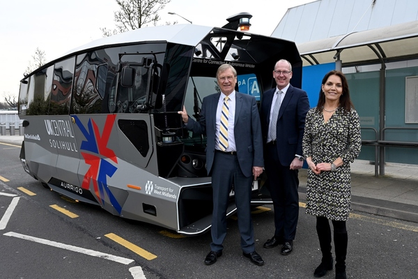 Councillor Ian Courts, Nick Barton and Henriette Breukelaar, Greater Birmingham and Solihull LEP with the shuttle