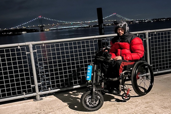 Bird's battery-powered attachment is compatible with most wheelchair models. 