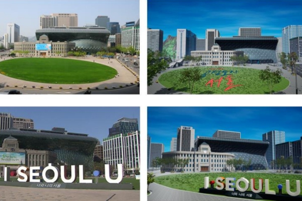 Real pictures of Seoul Plaza (left) and screenshots from the metaverse (right)