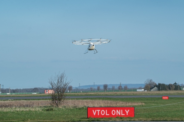 The 2x flying over the test area in Pontoise. Image courtesy: Volocopter