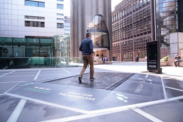 Steps for Homeless was a citizen engagement installation by Pavegen in London's Broadgate to raise awareness about homelessness while fundraising