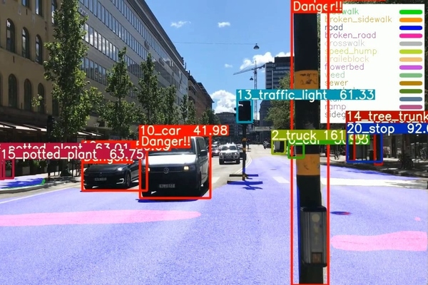 BlueSignal technology shows multi-speed calculation of cars and object tracking through multiple angle views from a single camera