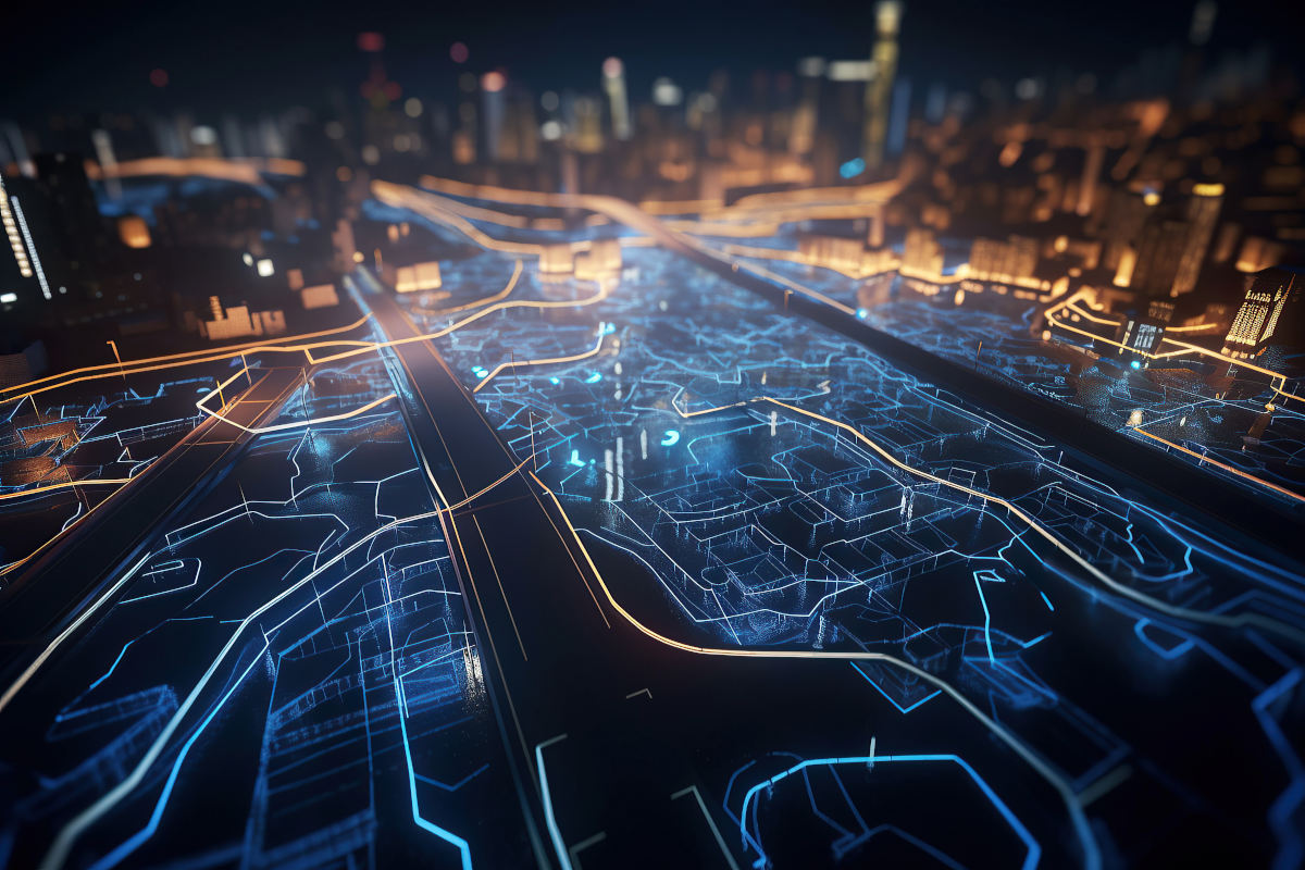 Artificial intelligence AI city concept