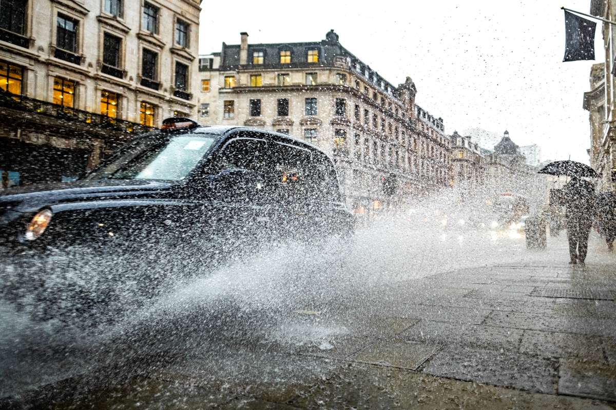 London taxi in rain