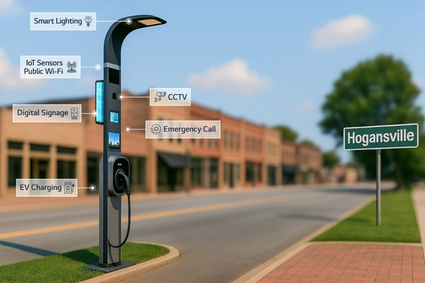 Photo AI generated conceptual image of the LG CNS smart pole installed in Hogansville smart cities