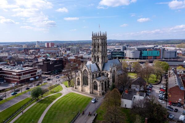 Doncaster Minster and aerial of city smart cities Adobe