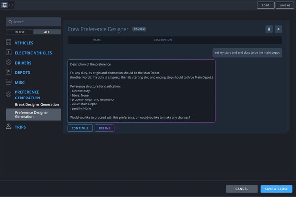 Optibus AI Preference Designer in Scheduling for planners and schedulers to easily build and test complex rosters while meeting compliance requirements Optibus AI Preference Designer in Scheduling for planners and schedulers to easily build and test complex rosters while meeting compliance requirements