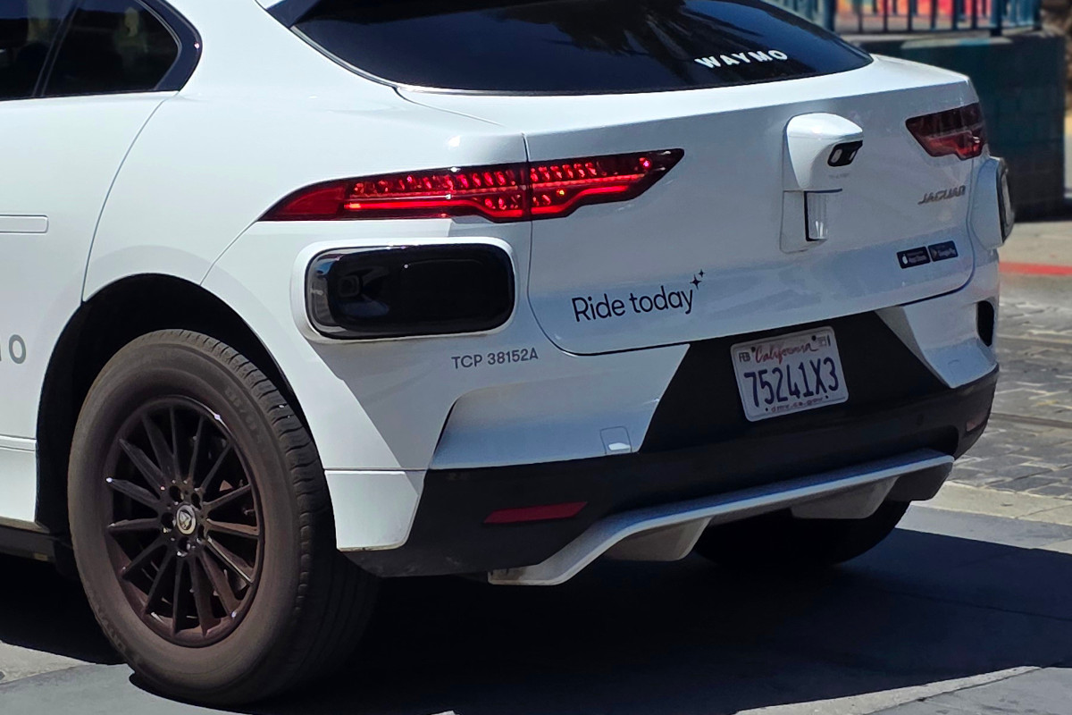 Waymo autonomous taxi in downtown San Francisco Waymo autonomous taxi in downtown San Francisco