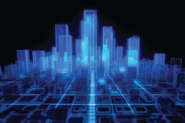 3D city model in blue smart cities Adobe