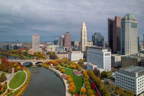 Columbus Ohio with grey sky smart cities PR