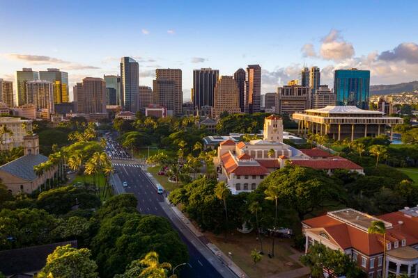 Honolulu Hale and skyline smart cities Adobe Honolulu Hale and skyline smart cities Adobe