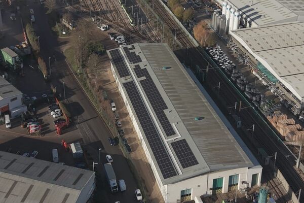 TfL Image Hero image Aerial shot of solar panels on Croydon tram depot smart cities PR